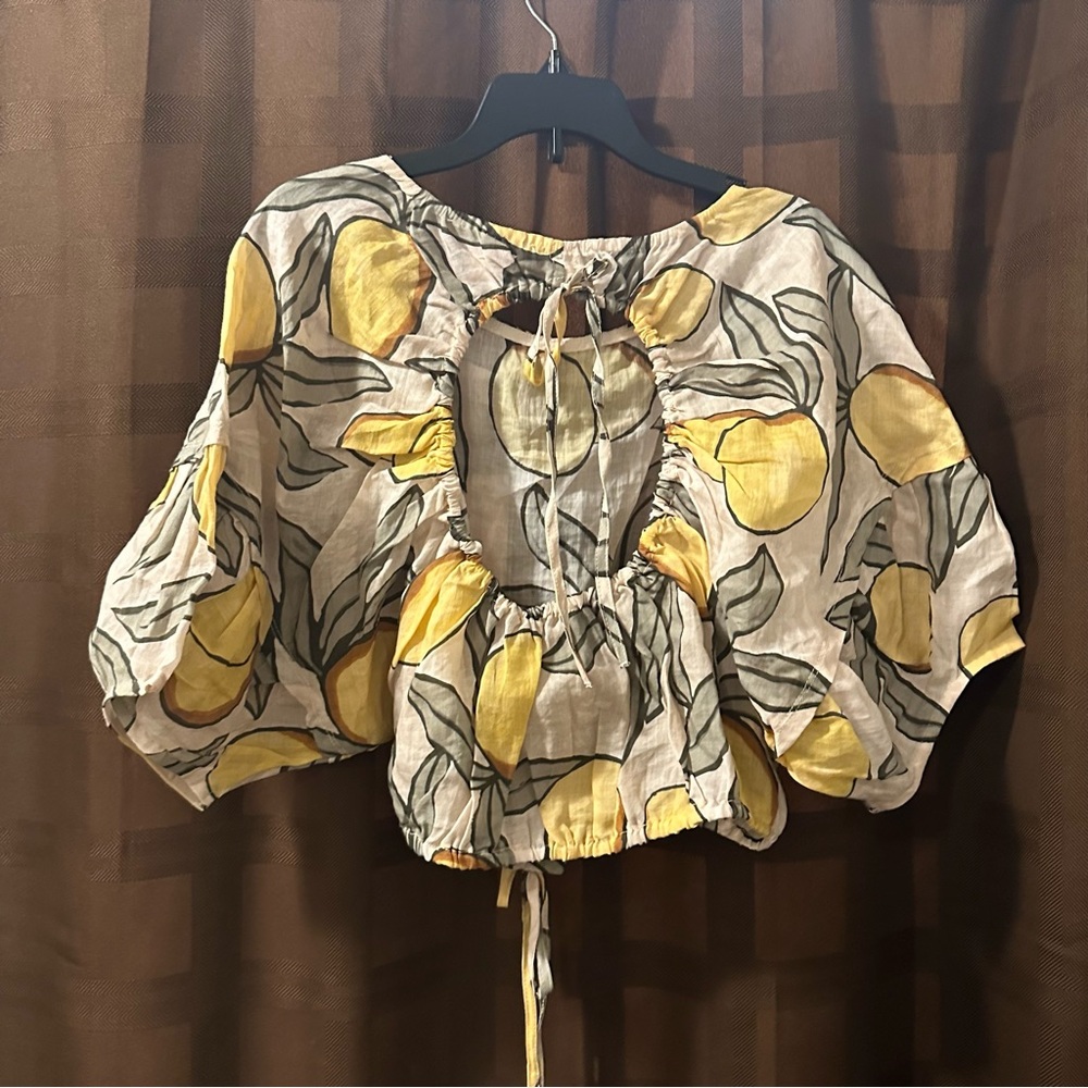 NWT Rebecca Taylor | Lemon-Print Drawstring Crop Blouse‎ 🍋 reg $245 size M - Picture 11 of 11